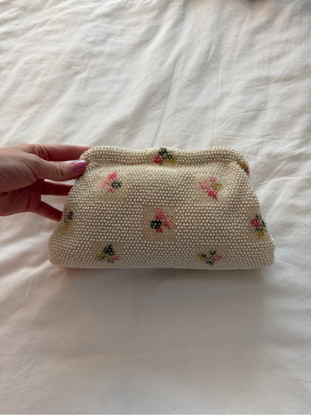Beaded Cream Floral Clutch Bag